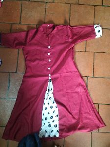 Maroon Polka Dot Detail Kurta