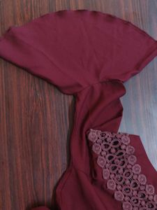 Chic Maroon Boat Neck Top with Frill Sleeves