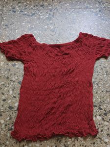 Red Shirred Crop Top