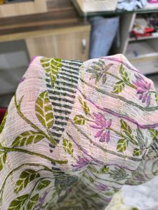 White Saree With Green Leaf Prints