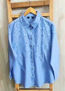 Eyelet Detail Blue Shirt size-46-48