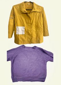 Mustard Jacket & Purple Ribbed Sweater Set