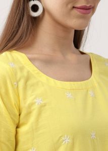 Yellow Embroidered Kurta with Lace Trim
