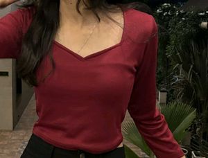Maroon Heart neck soft Top