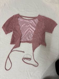 Pink Crochet wrap around Crop Top
