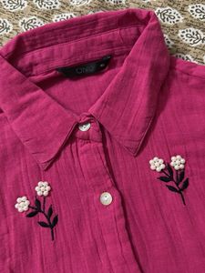 Pink Floral Embroidered Shirt
