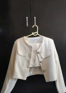 Korean tweed crop blazer with skirt (Set)
