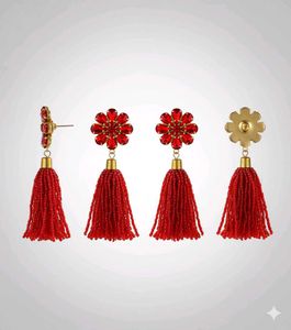 Earrings Red-Rub Crystal Tassel  (Red Stone Earrin