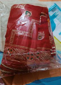 New Zari Red Saree with attached blouse piece