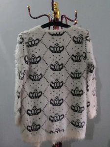 Crown Pattern Fuzzy Cardigan