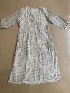 Cream Checked Kurti with Burgundy Accents