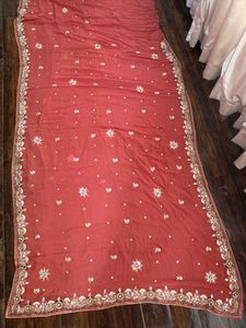 Coral Pink Embroidered Saree with Matching Blouse