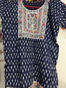 Embroidered Ikat Short Kurti