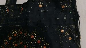 Royal Black Beaded Tote Bag