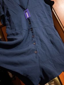 Navy Blue Button-Down Jumpsuit