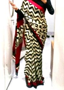 Beautiful Striped Saree With Red ♥️ Border