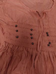 Shirred Top with Pearl Design