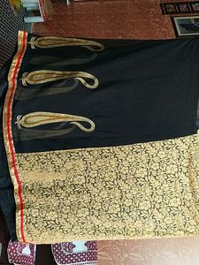 Designer Black-Golden Georgette Net Saree (6 Mtr)