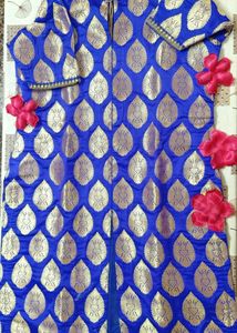 Blue Brocade Suit With Golden Plazzo