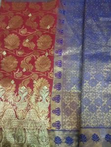 Red &amp; Gold Silk Saree with Peacock Border