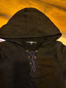 Black Lace-Up Hoodie
