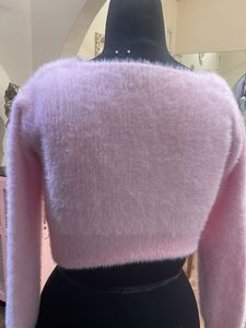 Pink Fluffy Cropped Cardigan