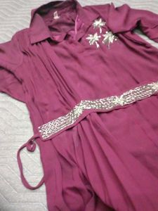 Purple One Side Duppta Dress With Belt
