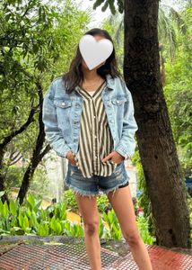 High-waist Ripped Denim Shorts