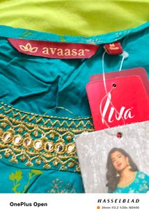 Teal &amp; Gold Anarkali Kurta