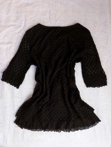 Black polka dot textured Top