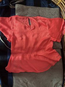 Coral Top with Ruffle Detail
