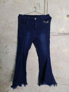 Frayed Hem Bell Bottom Denim Jeans