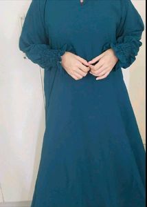 Elegant Teal Abaya with hijaab and mouth piece