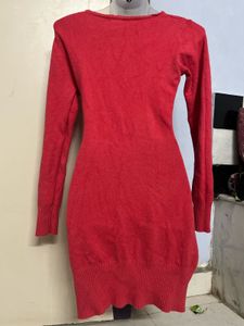 Pintrest Red Knit Sweater Dress with 2 pockets
