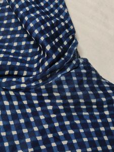 Biba Women Blue Printed Cotton Mix Straight Kurta