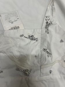 Floral Poplin Top With Rhinestones