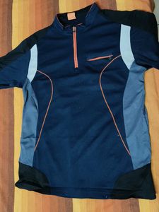 White PIA Men Blue Front Zip Sport Tshirt