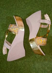 Women&#39;s Gold &amp; Ivory Wedge Heels