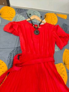 Red Frock With Black Accessories
