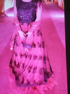 Red Black Net Lehenga