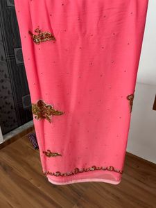 Peach Embroidered Saree with Blouse