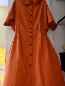 Coral Orange Button-Down Dress