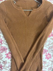 Brown Ribbed Long Sleeve Top