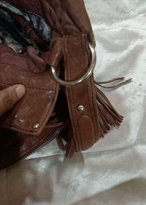 Brown Leather Hobo Bag with Tassel