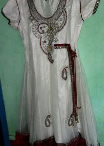 White FROCK Suit With DUPPATA And Salwar