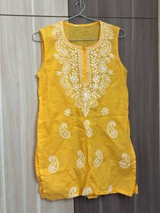 Yellow Embroidered Kurti Top