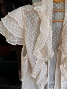 Ruffled Sheer Button-Down Top