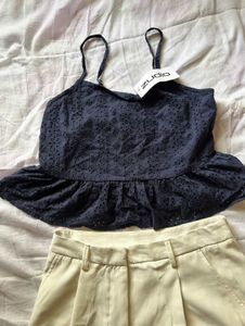 Navy Peplum Top