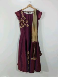 Purple Embroidered Ethnic Gown (Women)