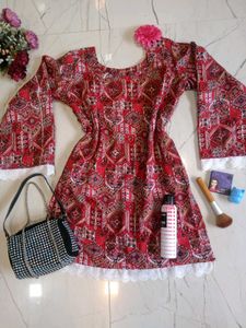 Red Paisley Print Kurta with Bell Sleeves🎀✨
